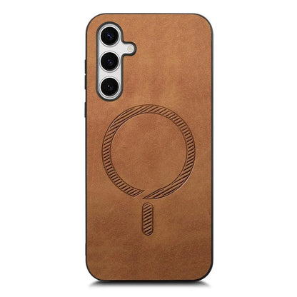 For Samsung Galaxy S24+ Leather Back Case Compatible with MagSafe Skin-Touch Phone Cover
