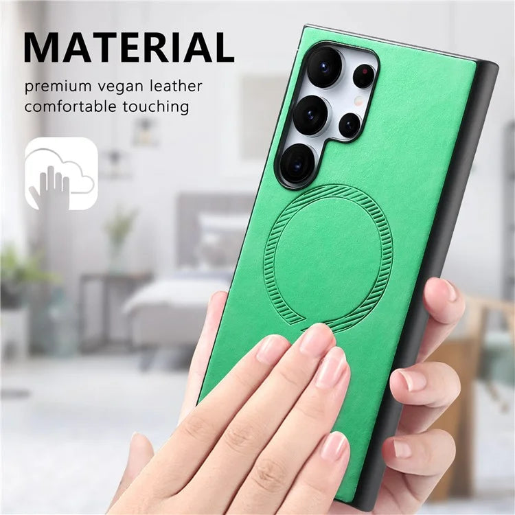 For Samsung Galaxy S23 Ultra Leather Back Case Compatible with MagSafe Skin-Touch Phone Cover