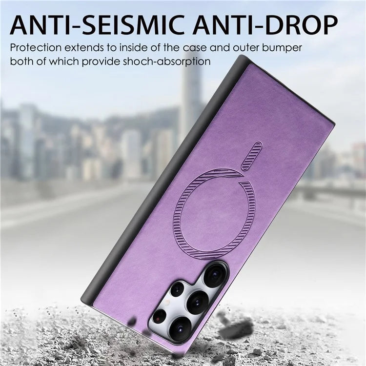 For Samsung Galaxy S23 Ultra Leather Back Case Compatible with MagSafe Skin-Touch Phone Cover
