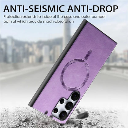 For Samsung Galaxy S23 Ultra Leather Back Case Compatible with MagSafe Skin-Touch Phone Cover