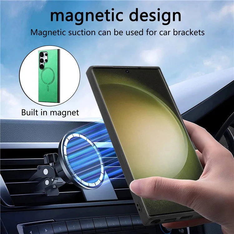 For Samsung Galaxy S23 Ultra Leather Back Case Compatible with MagSafe Skin-Touch Phone Cover