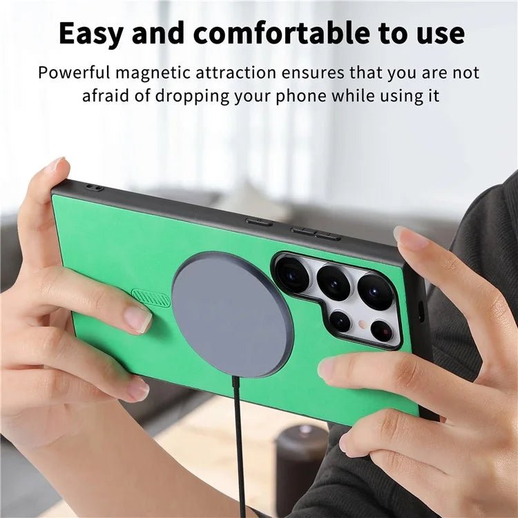 For Samsung Galaxy S23 Ultra Leather Back Case Compatible with MagSafe Skin-Touch Phone Cover