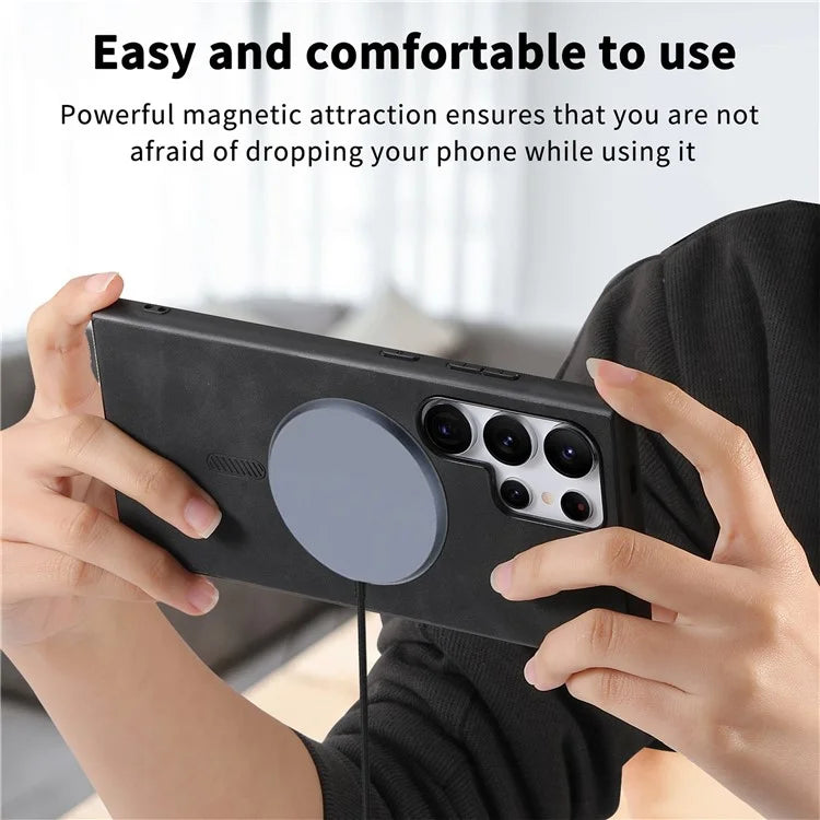 For Samsung Galaxy S23 Ultra Leather Back Case Compatible with MagSafe Skin-Touch Phone Cover