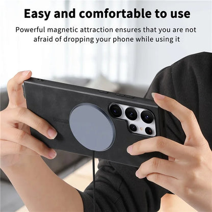 For Samsung Galaxy S23 Ultra Leather Back Case Compatible with MagSafe Skin-Touch Phone Cover