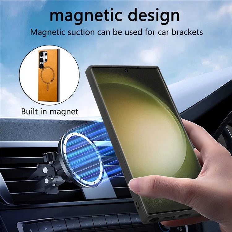 For Samsung Galaxy S23 Ultra Leather Back Case Compatible with MagSafe Skin-Touch Phone Cover