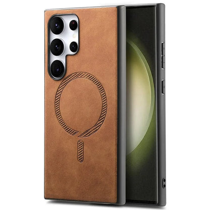 For Samsung Galaxy S23 Ultra Leather Back Case Compatible with MagSafe Skin-Touch Phone Cover