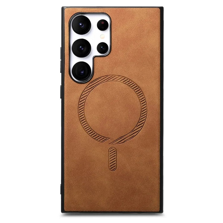 For Samsung Galaxy S23 Ultra Leather Back Case Compatible with MagSafe Skin-Touch Phone Cover