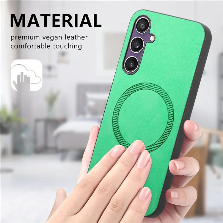 For Samsung Galaxy S23 FE Leather Back Case Compatible with MagSafe Skin-Touch Phone Cover