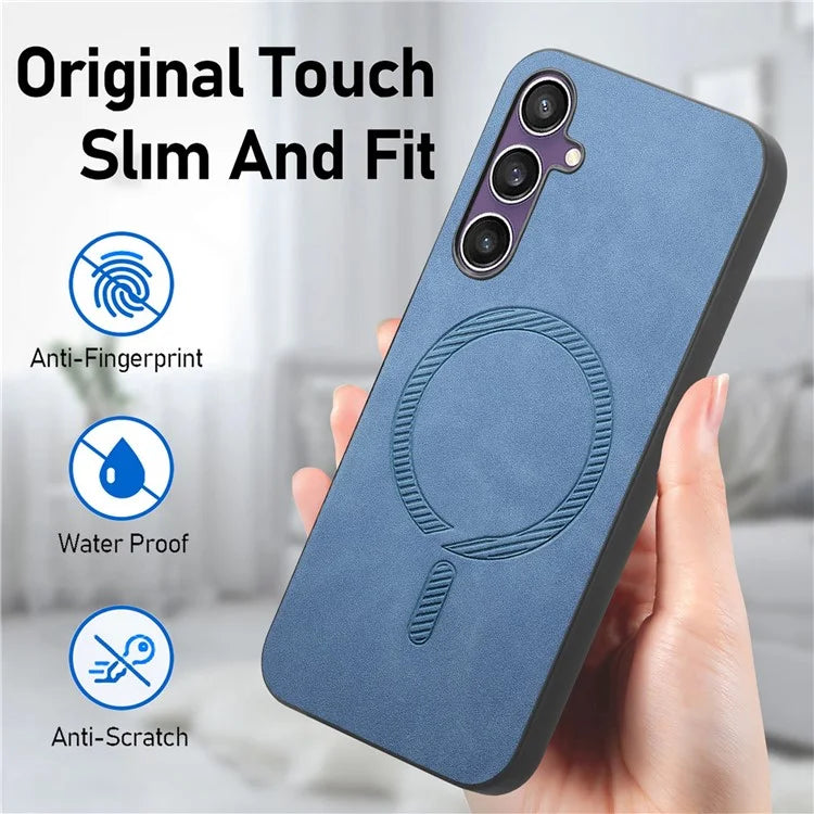 For Samsung Galaxy S23 FE Leather Back Case Compatible with MagSafe Skin-Touch Phone Cover