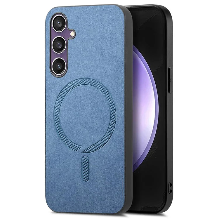 For Samsung Galaxy S23 FE Leather Back Case Compatible with MagSafe Skin-Touch Phone Cover