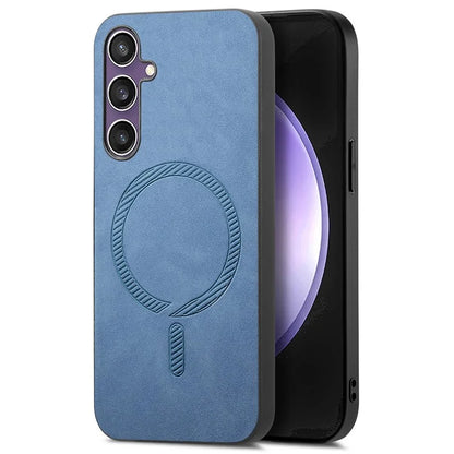 For Samsung Galaxy S23 FE Leather Back Case Compatible with MagSafe Skin-Touch Phone Cover