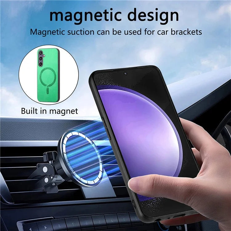 For Samsung Galaxy S23 FE Leather Back Case Compatible with MagSafe Skin-Touch Phone Cover