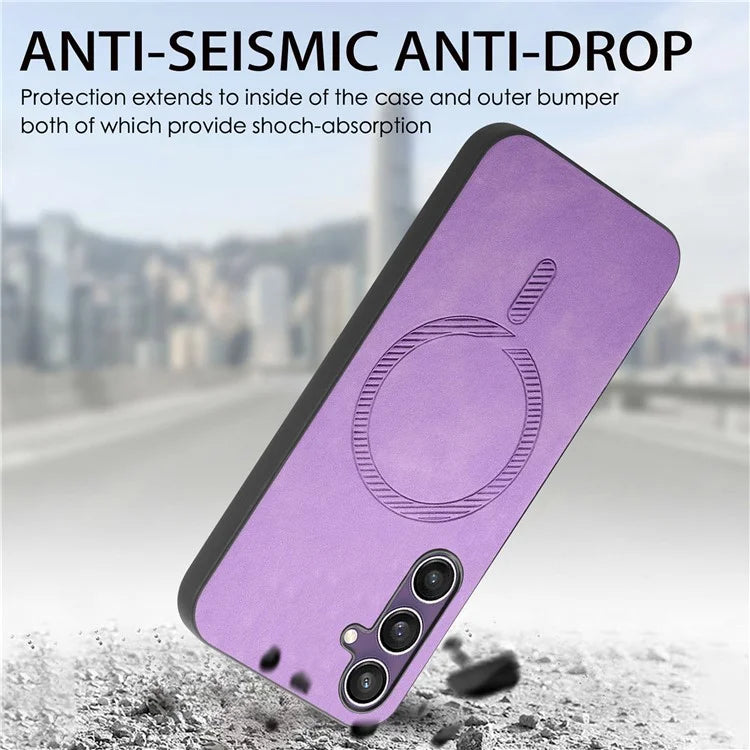 For Samsung Galaxy S23 FE Leather Back Case Compatible with MagSafe Skin-Touch Phone Cover