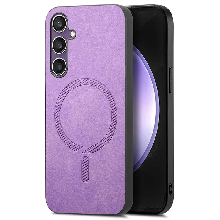 For Samsung Galaxy S23 FE Leather Back Case Compatible with MagSafe Skin-Touch Phone Cover