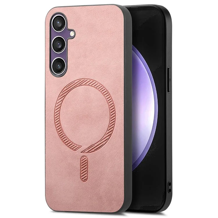 For Samsung Galaxy S23 FE Leather Back Case Compatible with MagSafe Skin-Touch Phone Cover