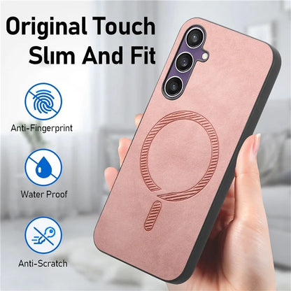 For Samsung Galaxy S23 FE Leather Back Case Compatible with MagSafe Skin-Touch Phone Cover