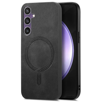For Samsung Galaxy S23 FE Leather Back Case Compatible with MagSafe Skin-Touch Phone Cover