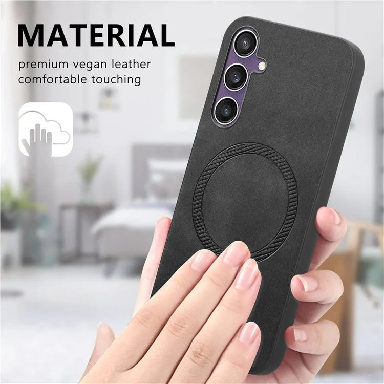 For Samsung Galaxy S23 FE Leather Back Case Compatible with MagSafe Skin-Touch Phone Cover