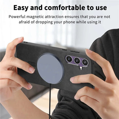 For Samsung Galaxy S23 FE Leather Back Case Compatible with MagSafe Skin-Touch Phone Cover