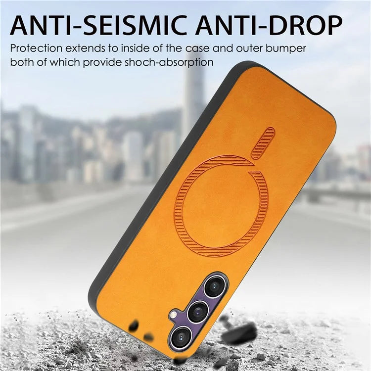 For Samsung Galaxy S23 FE Leather Back Case Compatible with MagSafe Skin-Touch Phone Cover