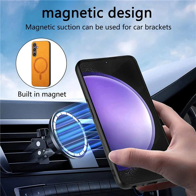 For Samsung Galaxy S23 FE Leather Back Case Compatible with MagSafe Skin-Touch Phone Cover