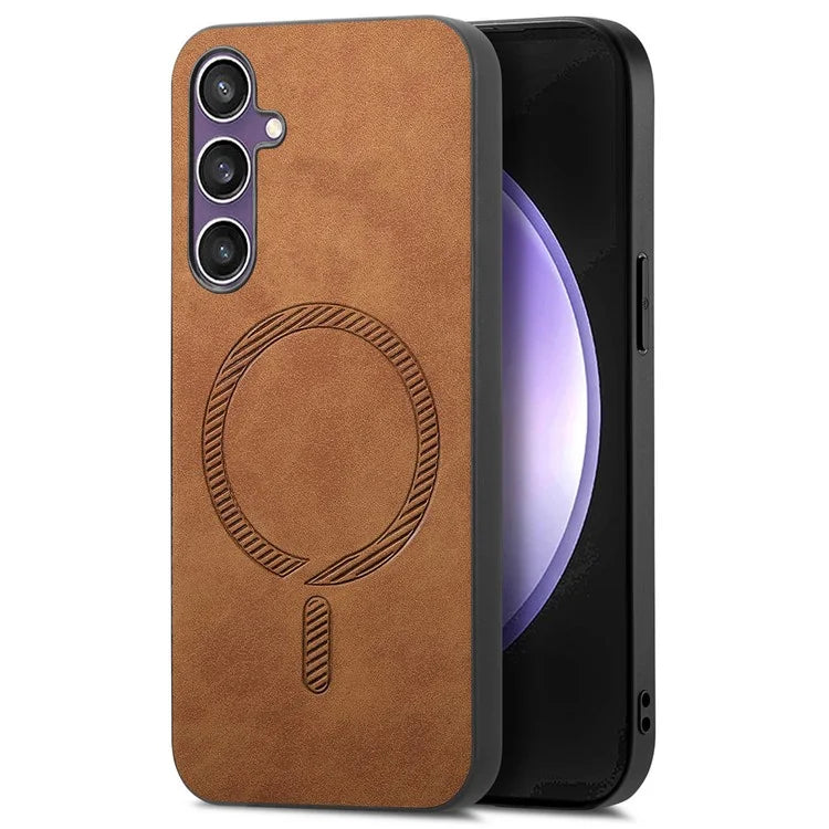 For Samsung Galaxy S23 FE Leather Back Case Compatible with MagSafe Skin-Touch Phone Cover