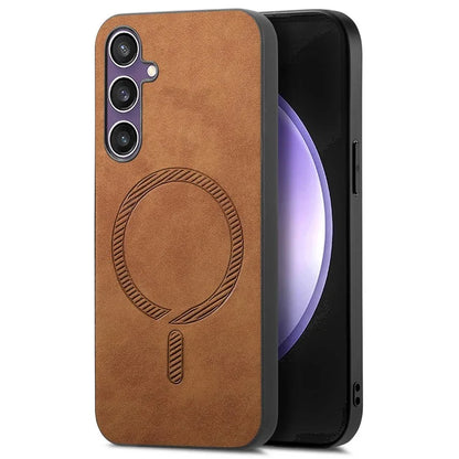For Samsung Galaxy S23 FE Leather Back Case Compatible with MagSafe Skin-Touch Phone Cover