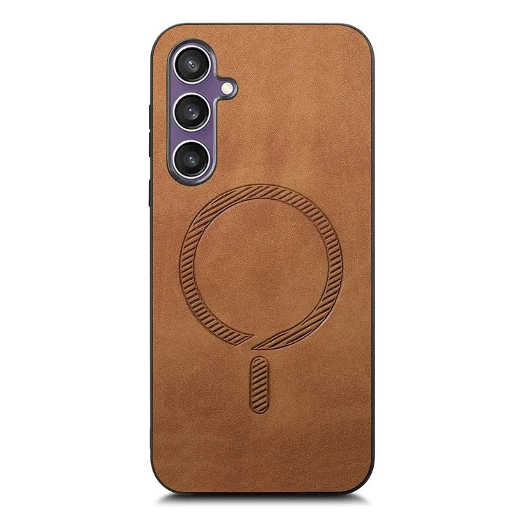 For Samsung Galaxy S23 FE Leather Back Case Compatible with MagSafe Skin-Touch Phone Cover