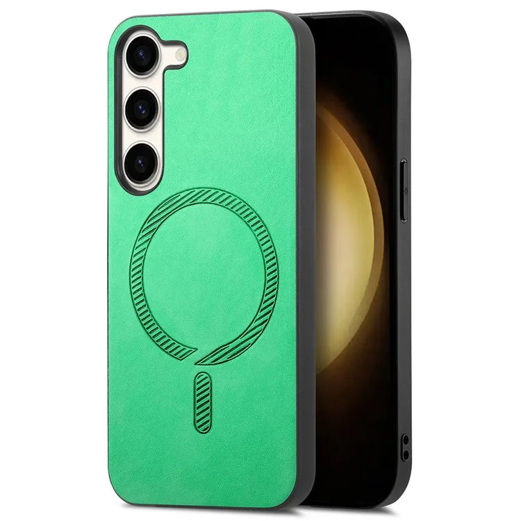 For Samsung Galaxy S23+ Leather Back Case Compatible with MagSafe Skin-Touch Phone Cover