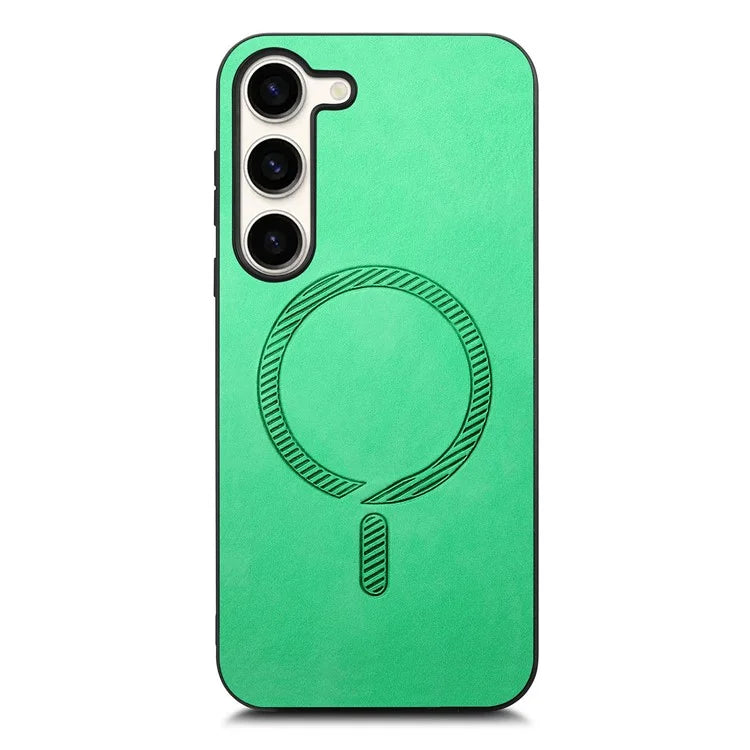 For Samsung Galaxy S23+ Leather Back Case Compatible with MagSafe Skin-Touch Phone Cover