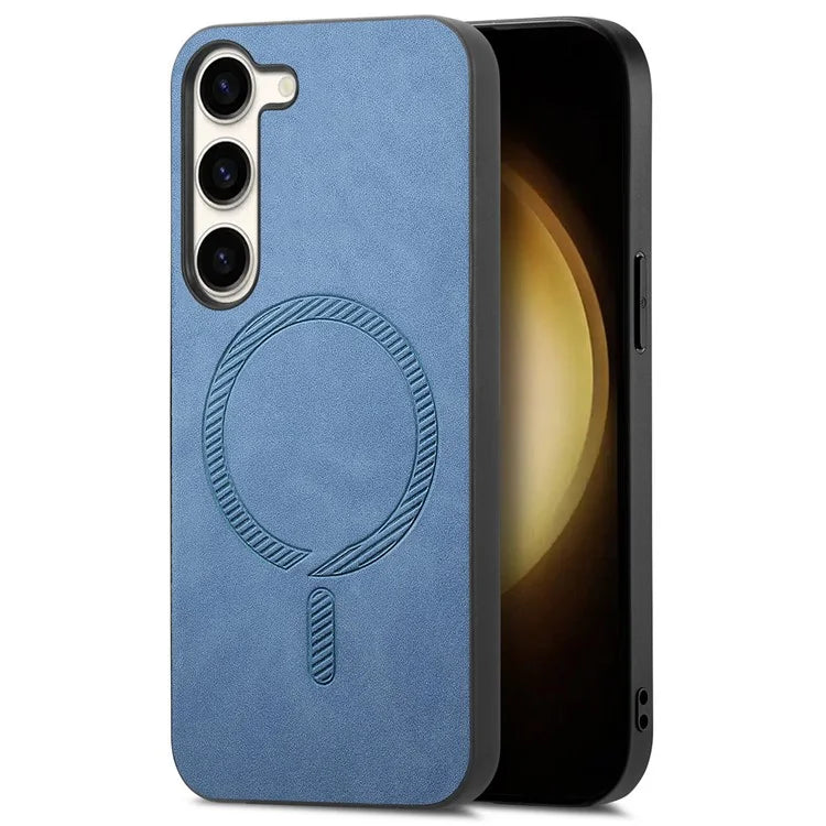 For Samsung Galaxy S23+ Leather Back Case Compatible with MagSafe Skin-Touch Phone Cover