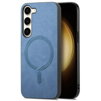 For Samsung Galaxy S23+ Leather Back Case Compatible with MagSafe Skin-Touch Phone Cover