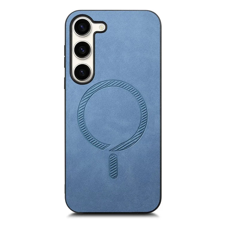 For Samsung Galaxy S23+ Leather Back Case Compatible with MagSafe Skin-Touch Phone Cover