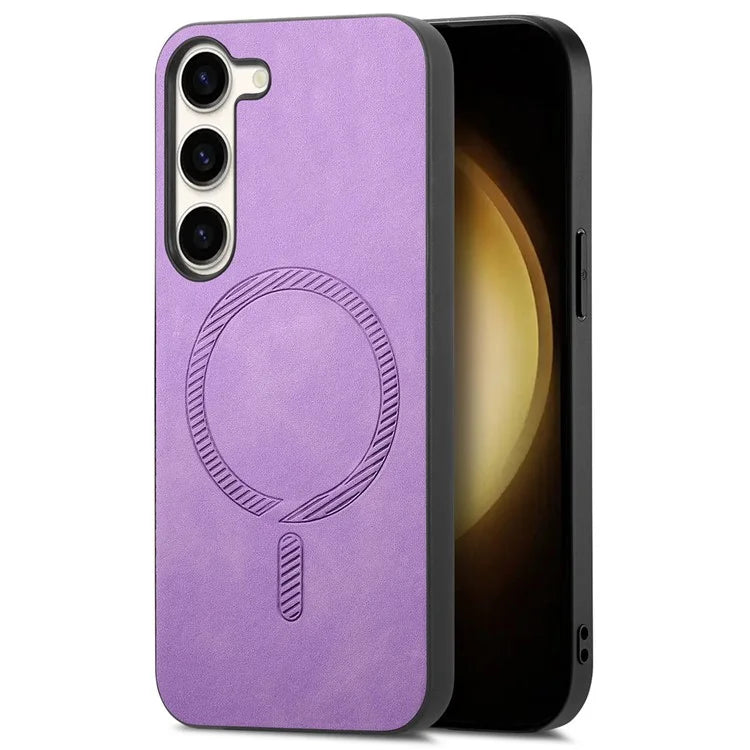 For Samsung Galaxy S23+ Leather Back Case Compatible with MagSafe Skin-Touch Phone Cover