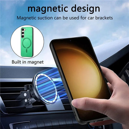 For Samsung Galaxy S23+ Leather Back Case Compatible with MagSafe Skin-Touch Phone Cover