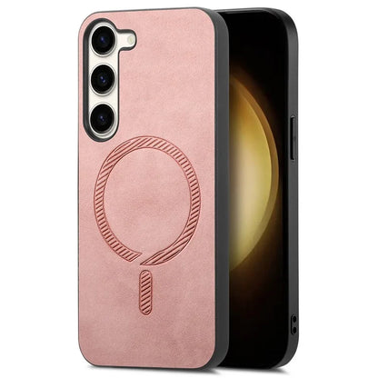 For Samsung Galaxy S23+ Leather Back Case Compatible with MagSafe Skin-Touch Phone Cover