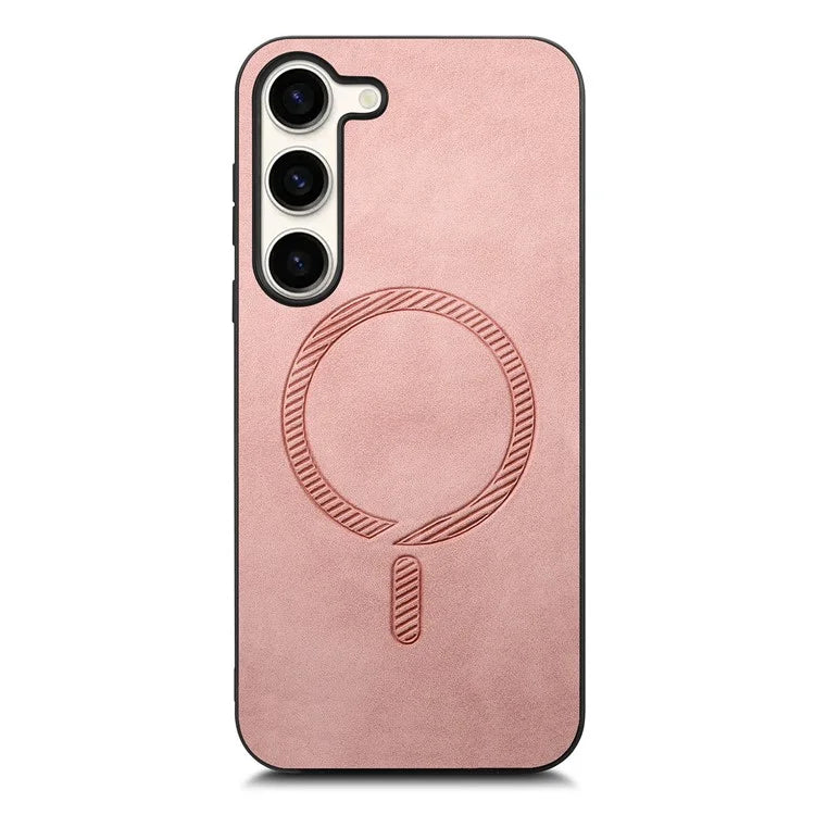 For Samsung Galaxy S23+ Leather Back Case Compatible with MagSafe Skin-Touch Phone Cover