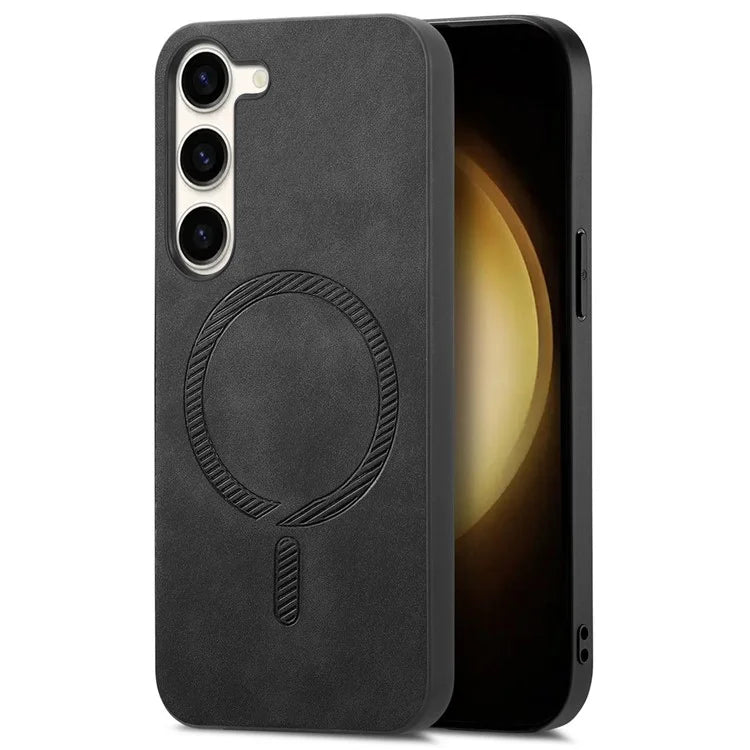 For Samsung Galaxy S23+ Leather Back Case Compatible with MagSafe Skin-Touch Phone Cover