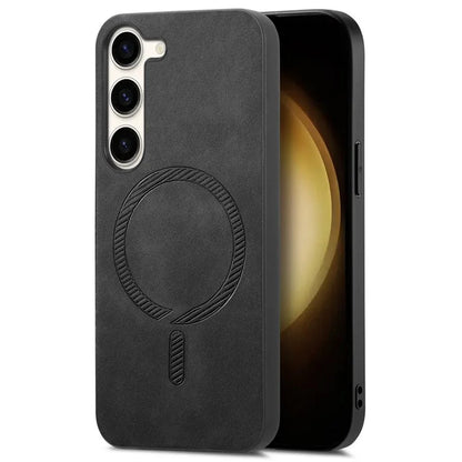 For Samsung Galaxy S23+ Leather Back Case Compatible with MagSafe Skin-Touch Phone Cover