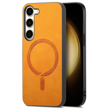 For Samsung Galaxy S23+ Leather Back Case Compatible with MagSafe Skin-Touch Phone Cover