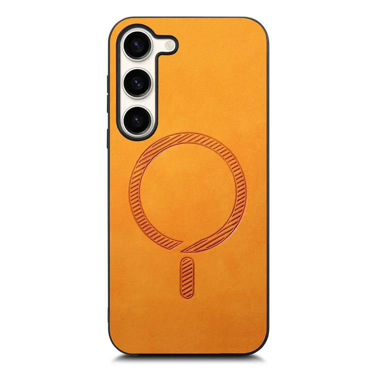 For Samsung Galaxy S23+ Leather Back Case Compatible with MagSafe Skin-Touch Phone Cover