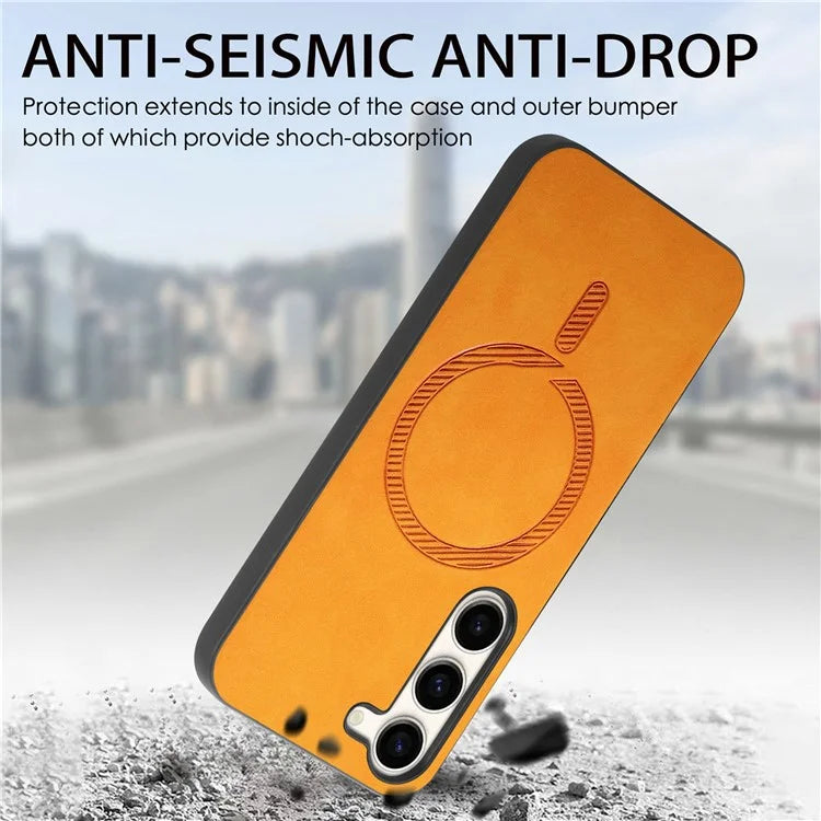 For Samsung Galaxy S23+ Leather Back Case Compatible with MagSafe Skin-Touch Phone Cover