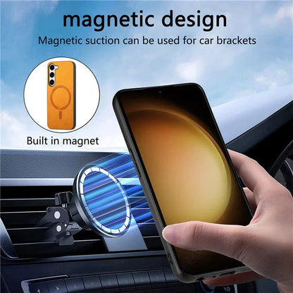 For Samsung Galaxy S23+ Leather Back Case Compatible with MagSafe Skin-Touch Phone Cover