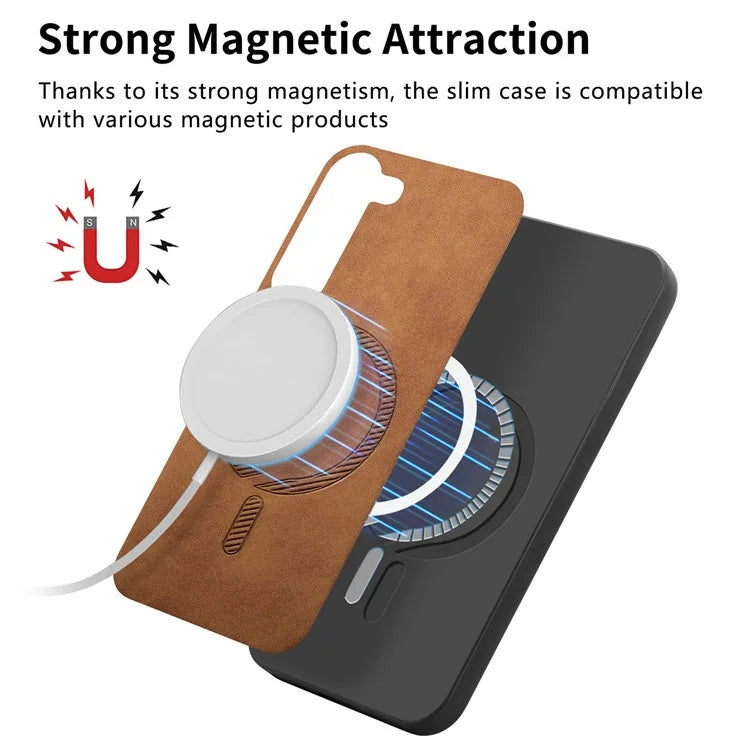 For Samsung Galaxy S23+ Leather Back Case Compatible with MagSafe Skin-Touch Phone Cover