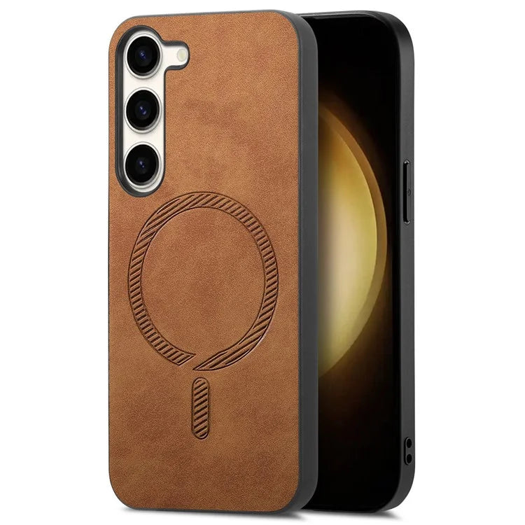 For Samsung Galaxy S23+ Leather Back Case Compatible with MagSafe Skin-Touch Phone Cover