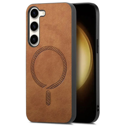For Samsung Galaxy S23+ Leather Back Case Compatible with MagSafe Skin-Touch Phone Cover