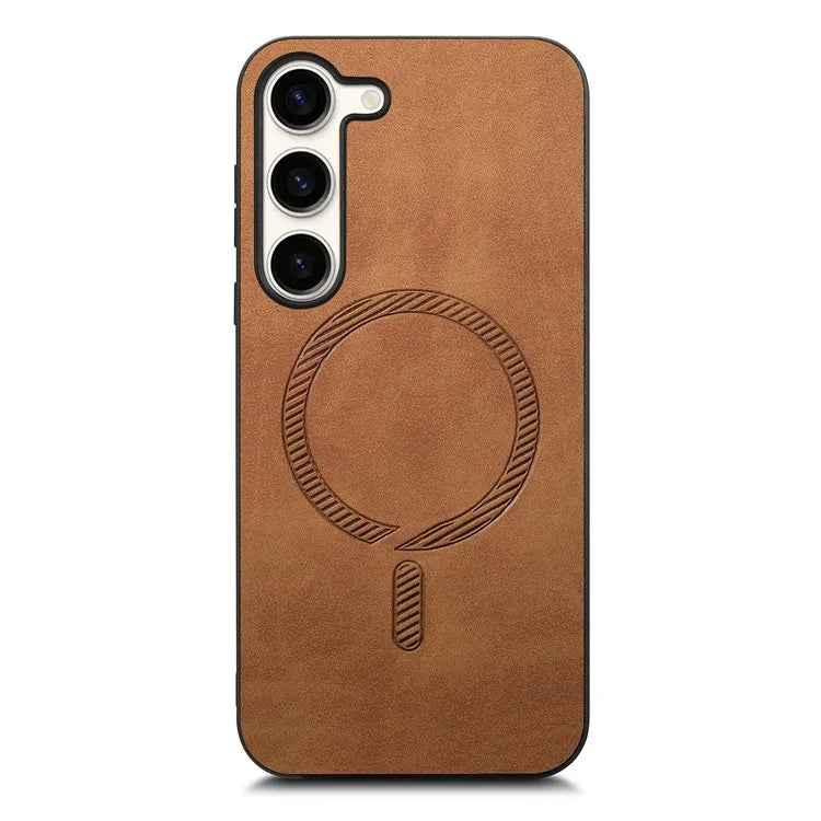 For Samsung Galaxy S23+ Leather Back Case Compatible with MagSafe Skin-Touch Phone Cover