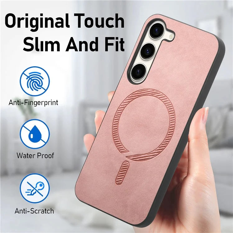 For Samsung Galaxy S23+ Leather Back Case Compatible with MagSafe Skin-Touch Phone Cover