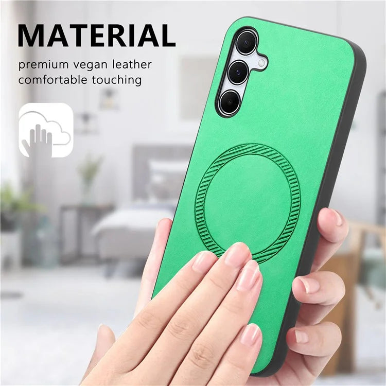 For Samsung Galaxy A35 5G Leather Back Case Compatible with MagSafe Skin-Touch Phone Cover