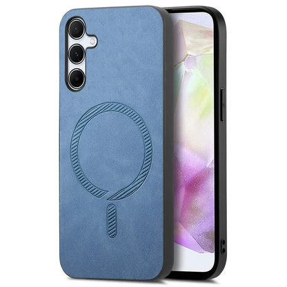 For Samsung Galaxy A35 5G Leather Back Case Compatible with MagSafe Skin-Touch Phone Cover